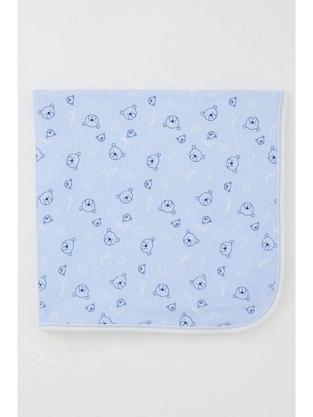 Yenidoğan Bebek Battaniyesi Sevimli Ayıcık Figürlü Yıldız Desenli Mavi (80 X 90 Cm)