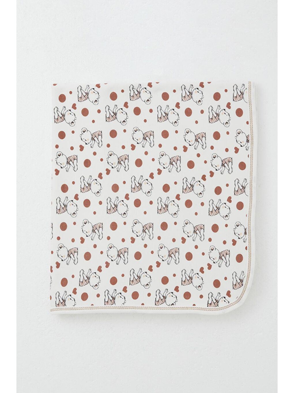 Yenidoğan Bebek Battaniyesi Sevimli Bebek Ayıcık Desenli Ekru (75 X 85 Cm)