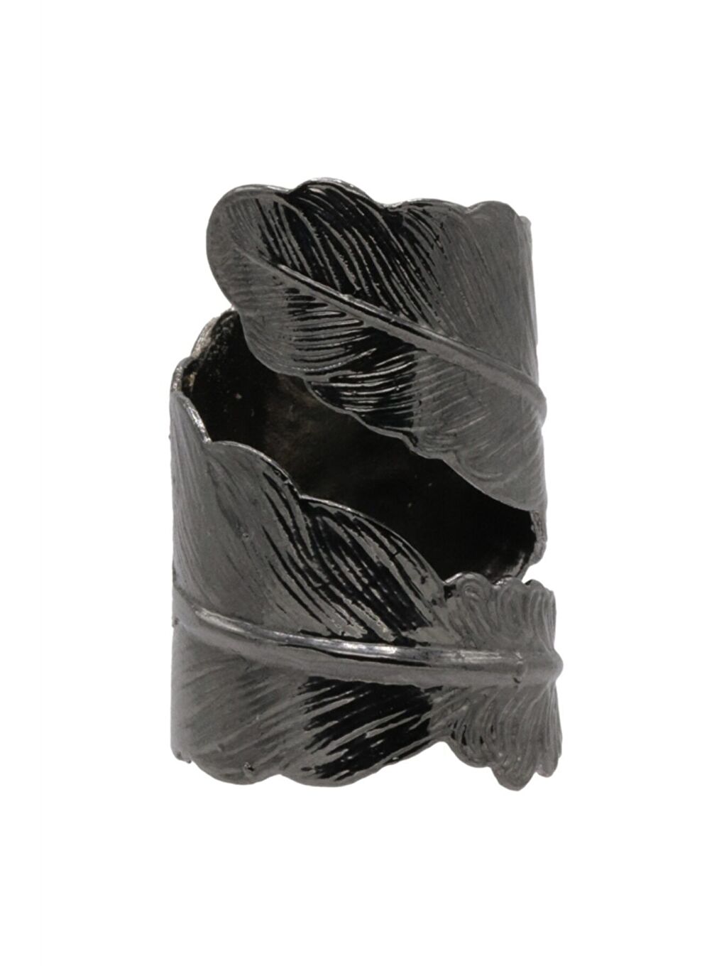 Kadın Antrasit Lak Kaplama Ayarlanabilir Dolama Formlu Yaprak Stilizesi Yüzük