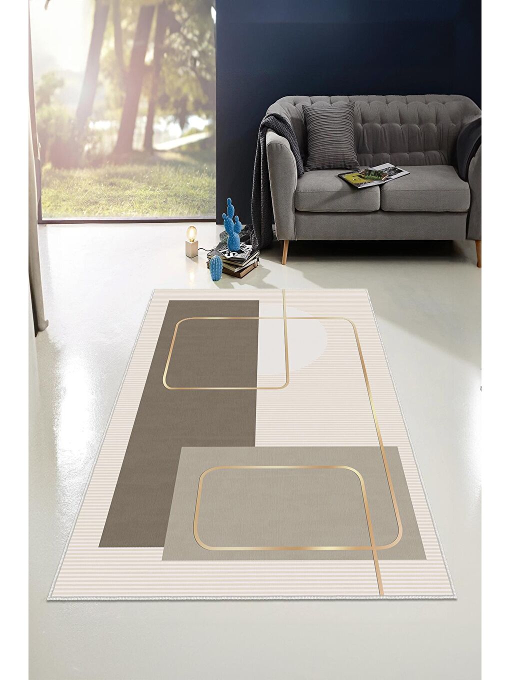 Bej Dekoratif Özel Tasarım Yıkanabilir, Modern Halı  120x180-2