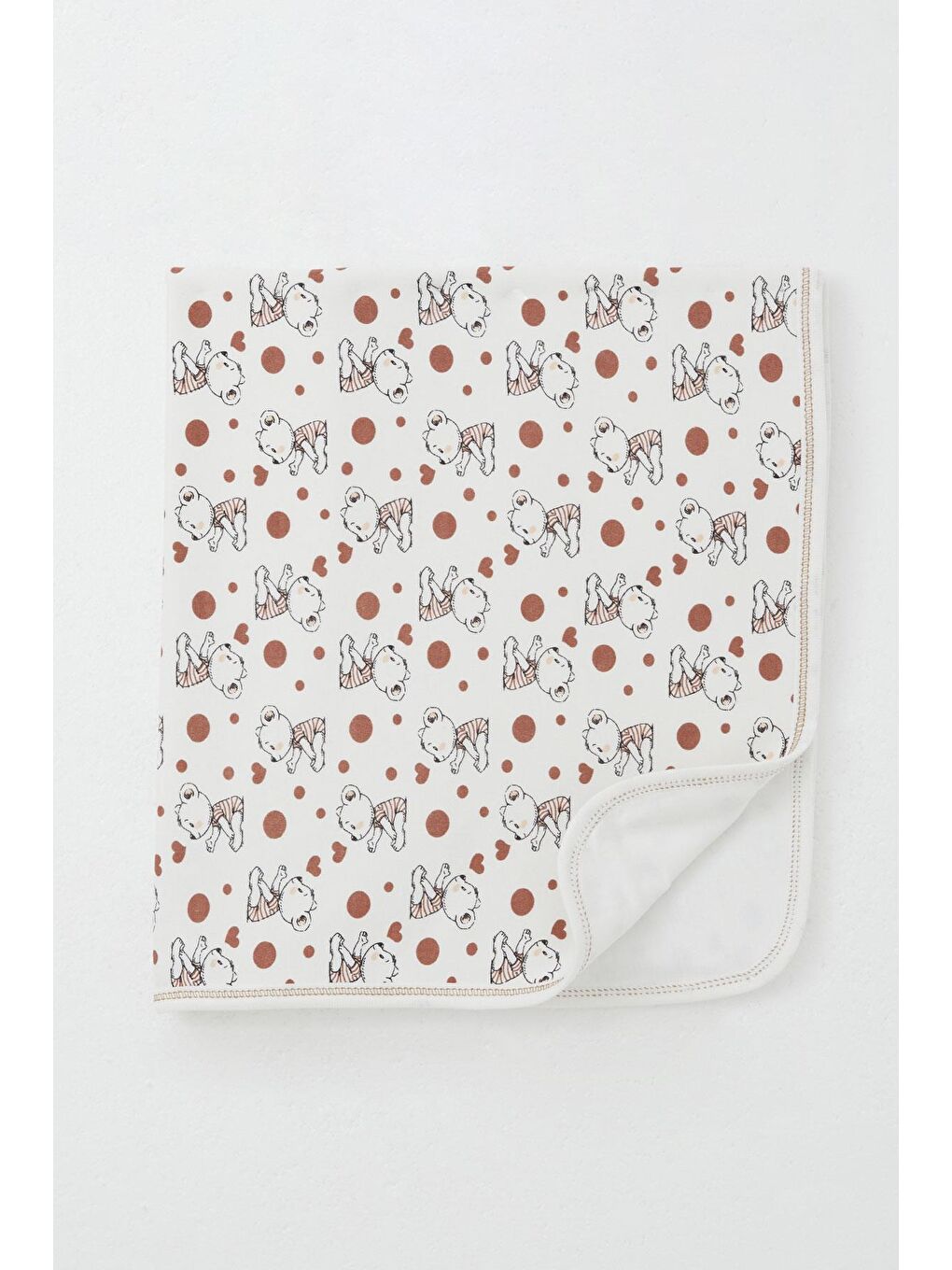 Yenidoğan Bebek Battaniyesi Sevimli Bebek Ayıcık Desenli Ekru (75 X 85 Cm)-1