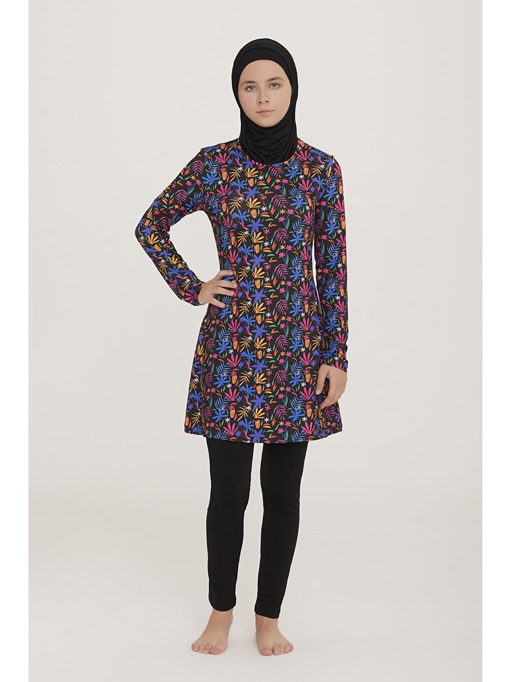 Genç Tam Kapalı Likralı Tesettür Mayo Lınnıe 4 8123 Siyah-2