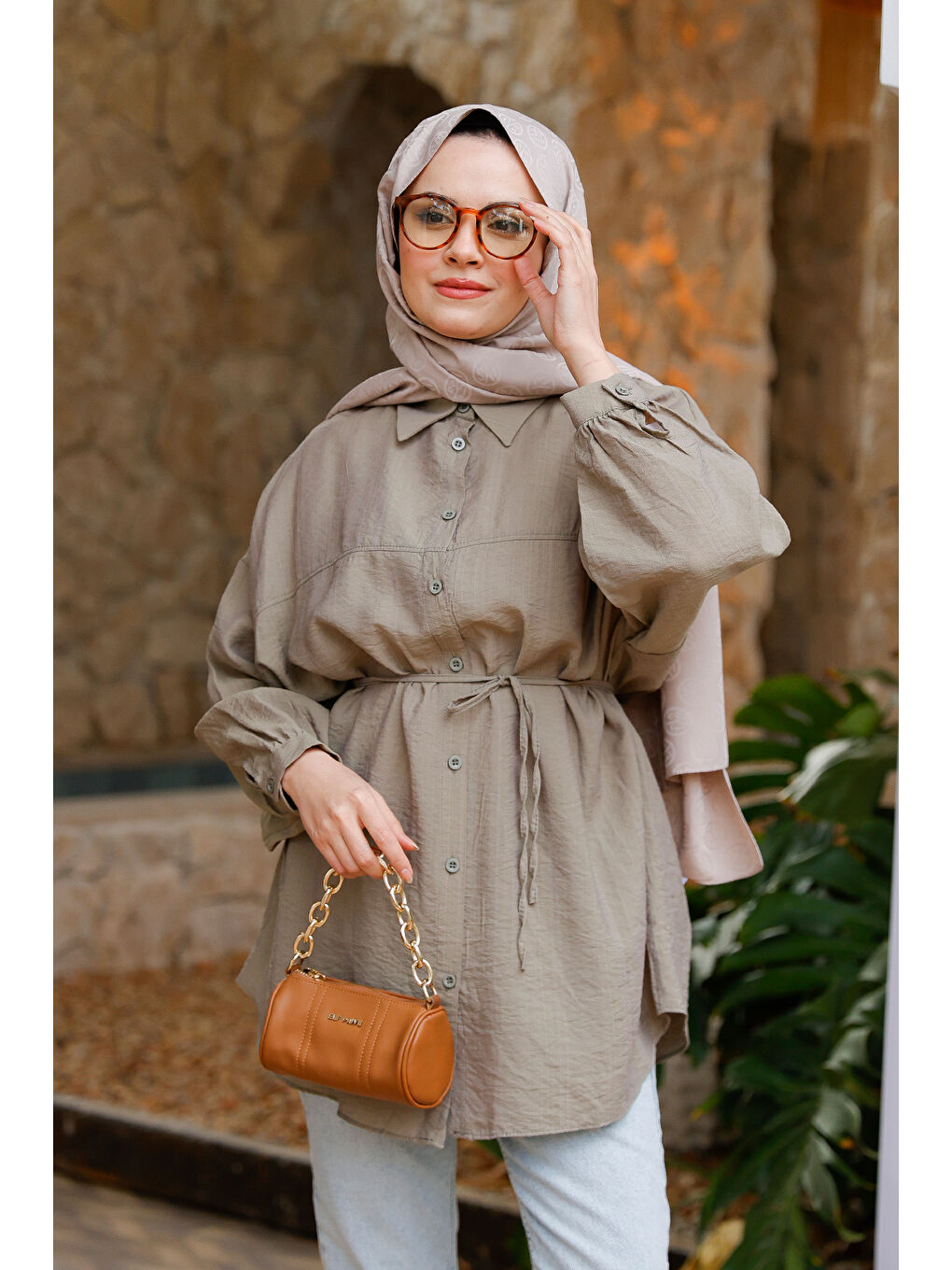 Kadın Belden Bağlamalı Gömlek  Küf Yeşil-2