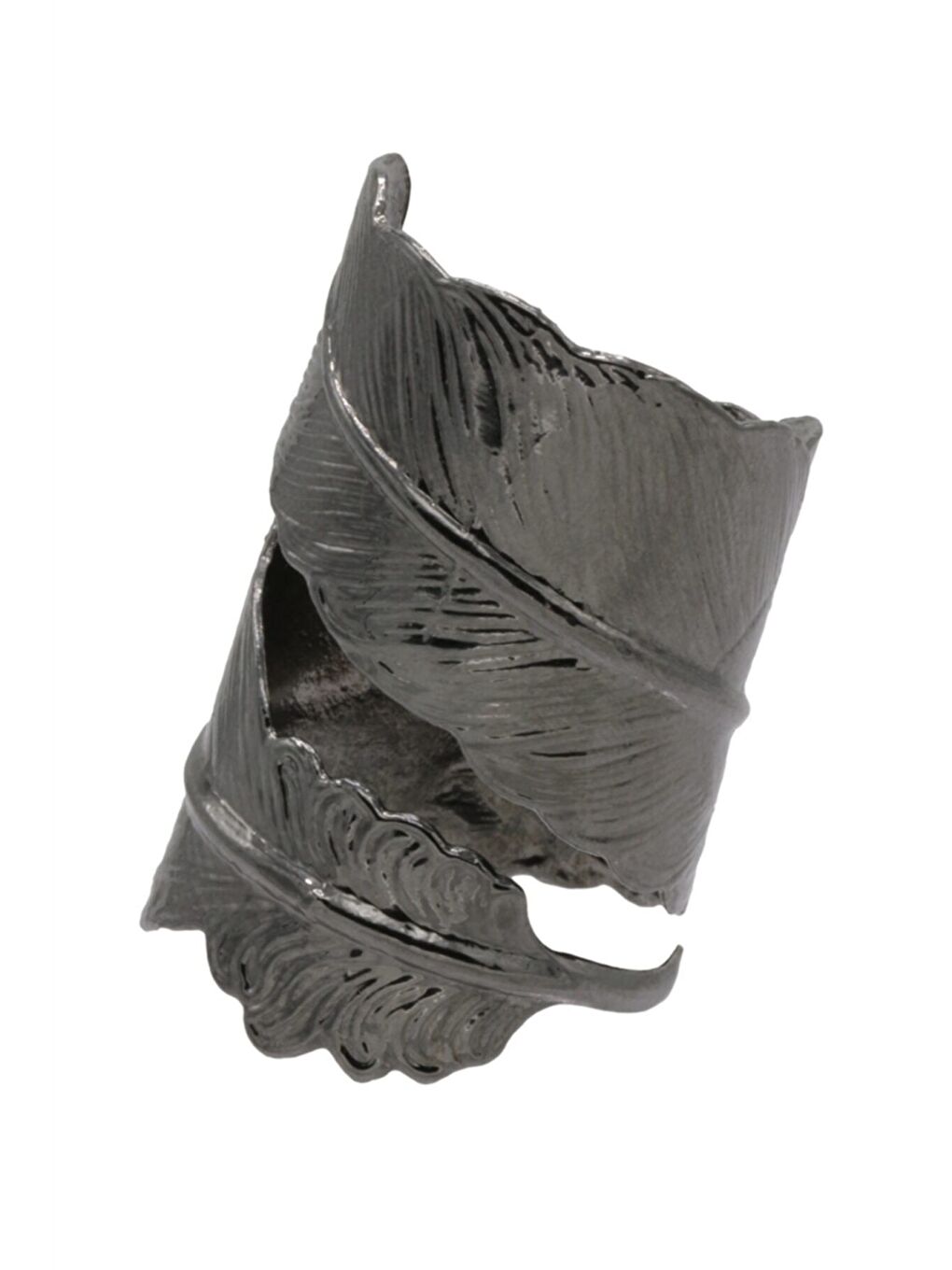 Kadın Antrasit Lak Kaplama Ayarlanabilir Dolama Formlu Yaprak Stilizesi Yüzük-1