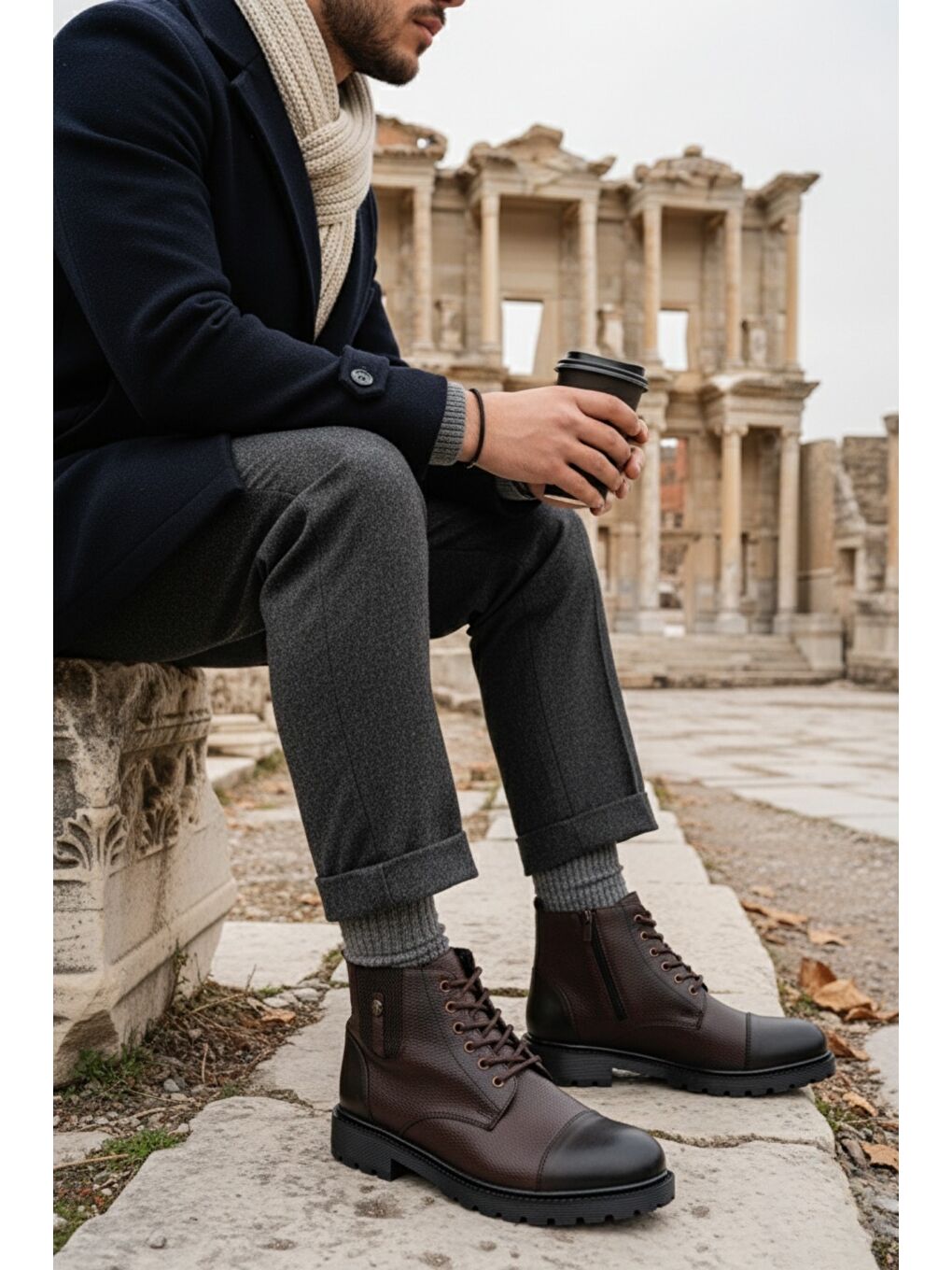 Kahverengi RAFA Fermuarlı Bağcıklı Kürklü Erkek Bot