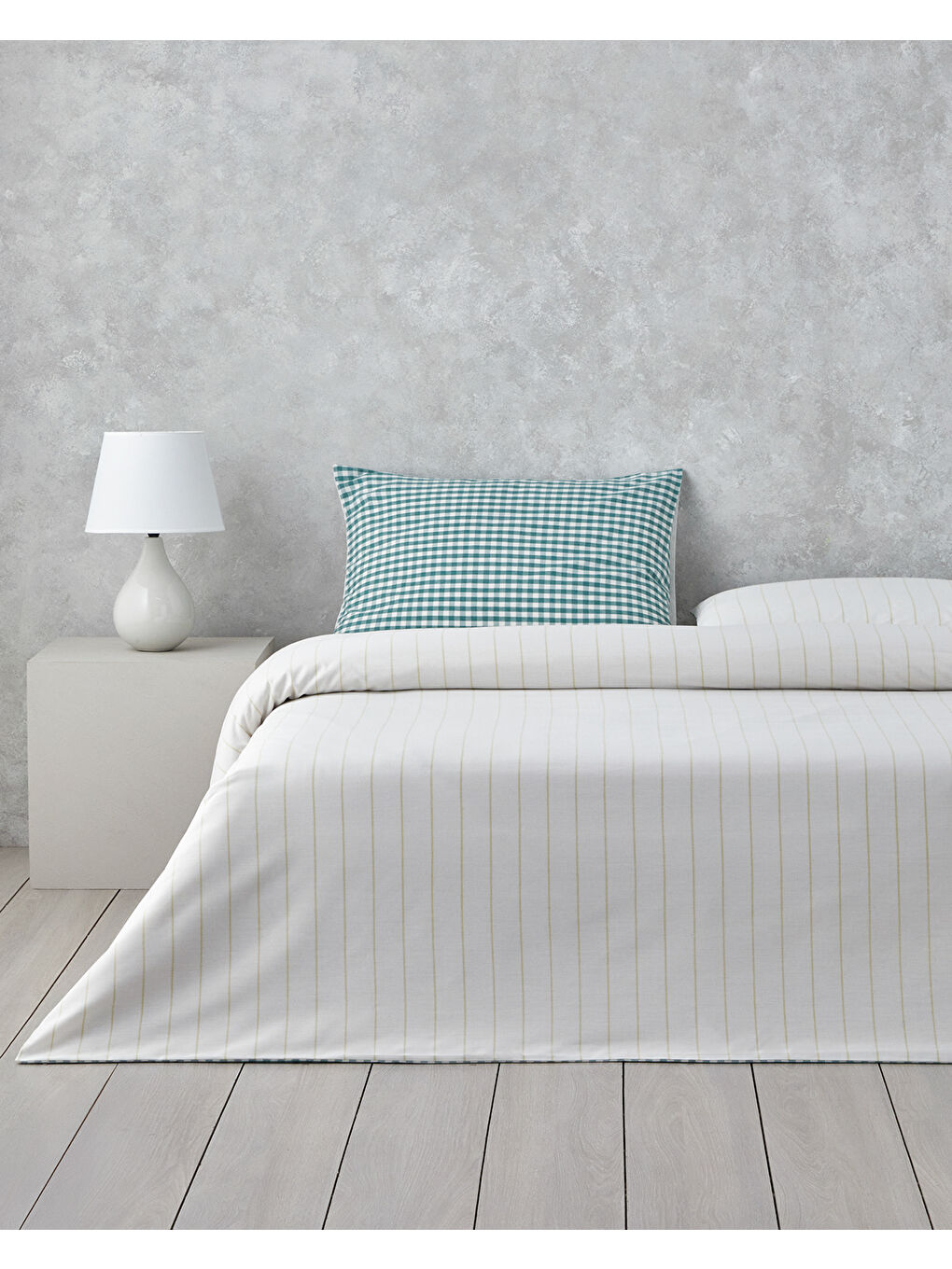 Clouded Grid İpliği Boyalı Tek Kişilik Nevresim Takımı 160x220 cm Koyu Yeşil-1