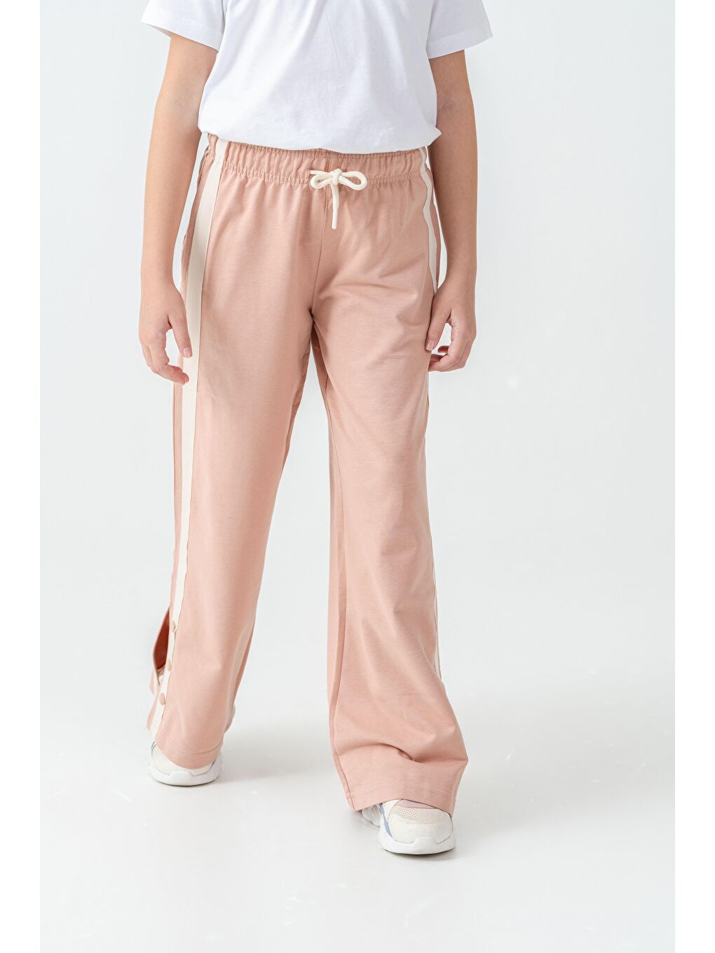 Pembe Yanlar Grogren Şeritli Paçalar Çıtçıtlı Kız Çocuk Eşofman Alt-3