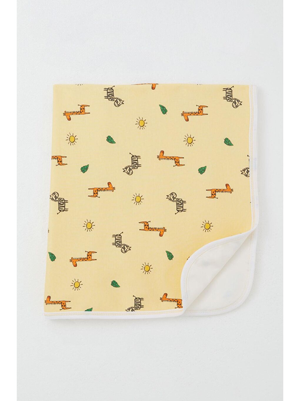Yenidoğan Bebek Battaniyesi Minik Safari Temalı Hayvancık Desenli Sarı (75 X 85 Cm)-1