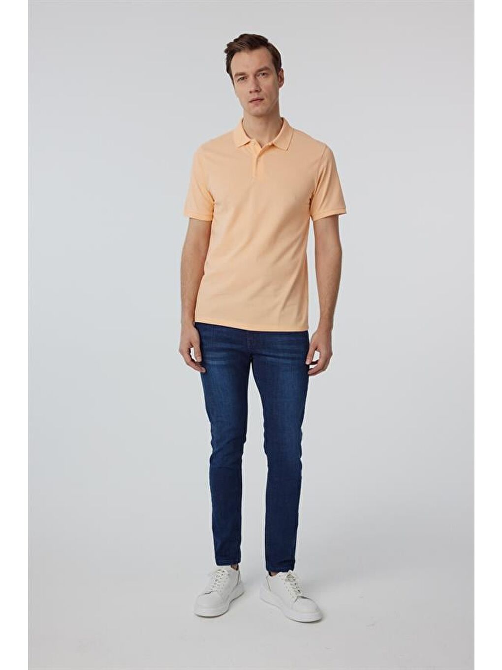 Kahverengi Sütlü Kahve Regular Armürlü Polo Yaka Tişört-3