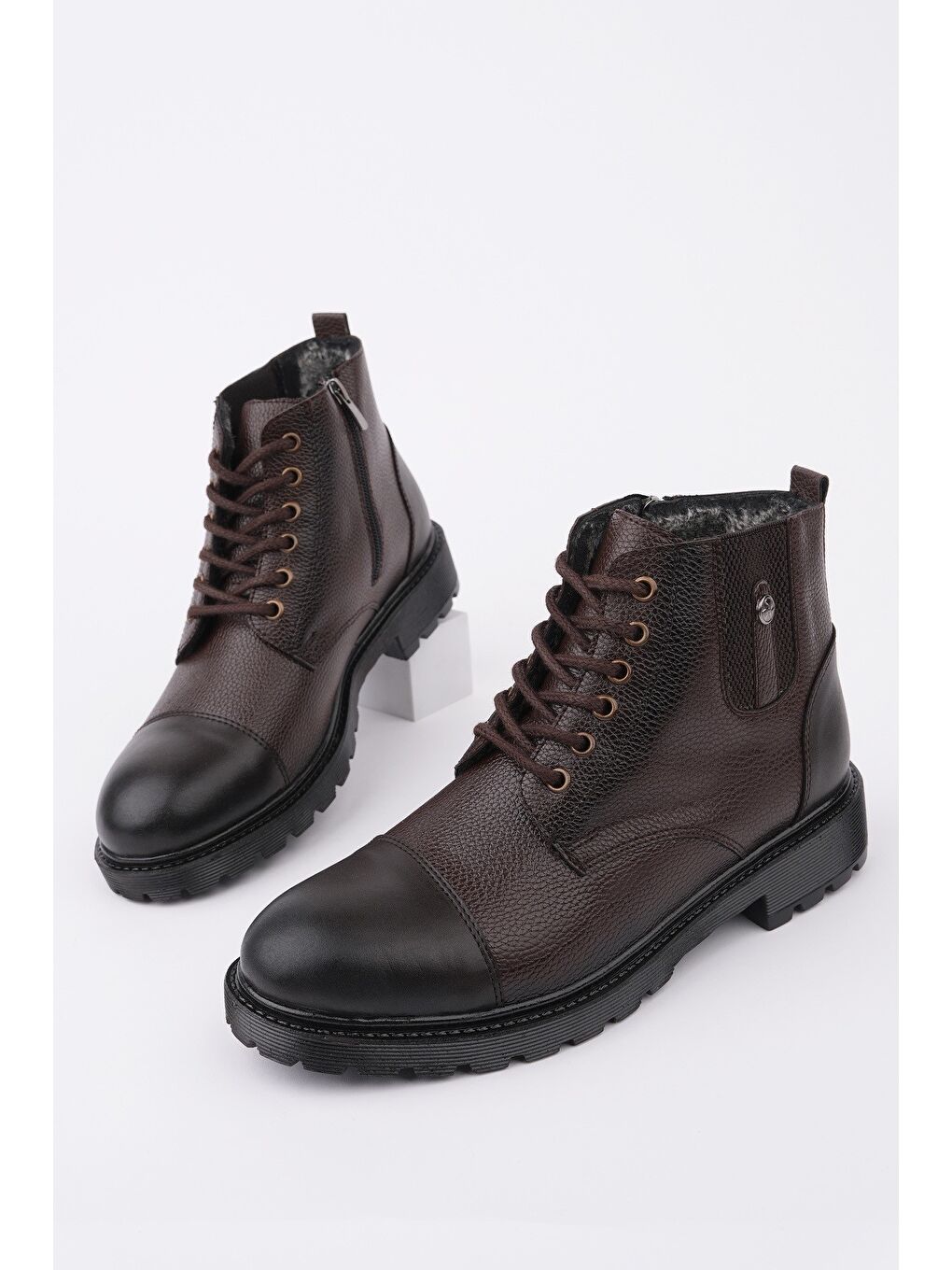 Kahverengi RAFA Fermuarlı Bağcıklı Kürklü Erkek Bot-3