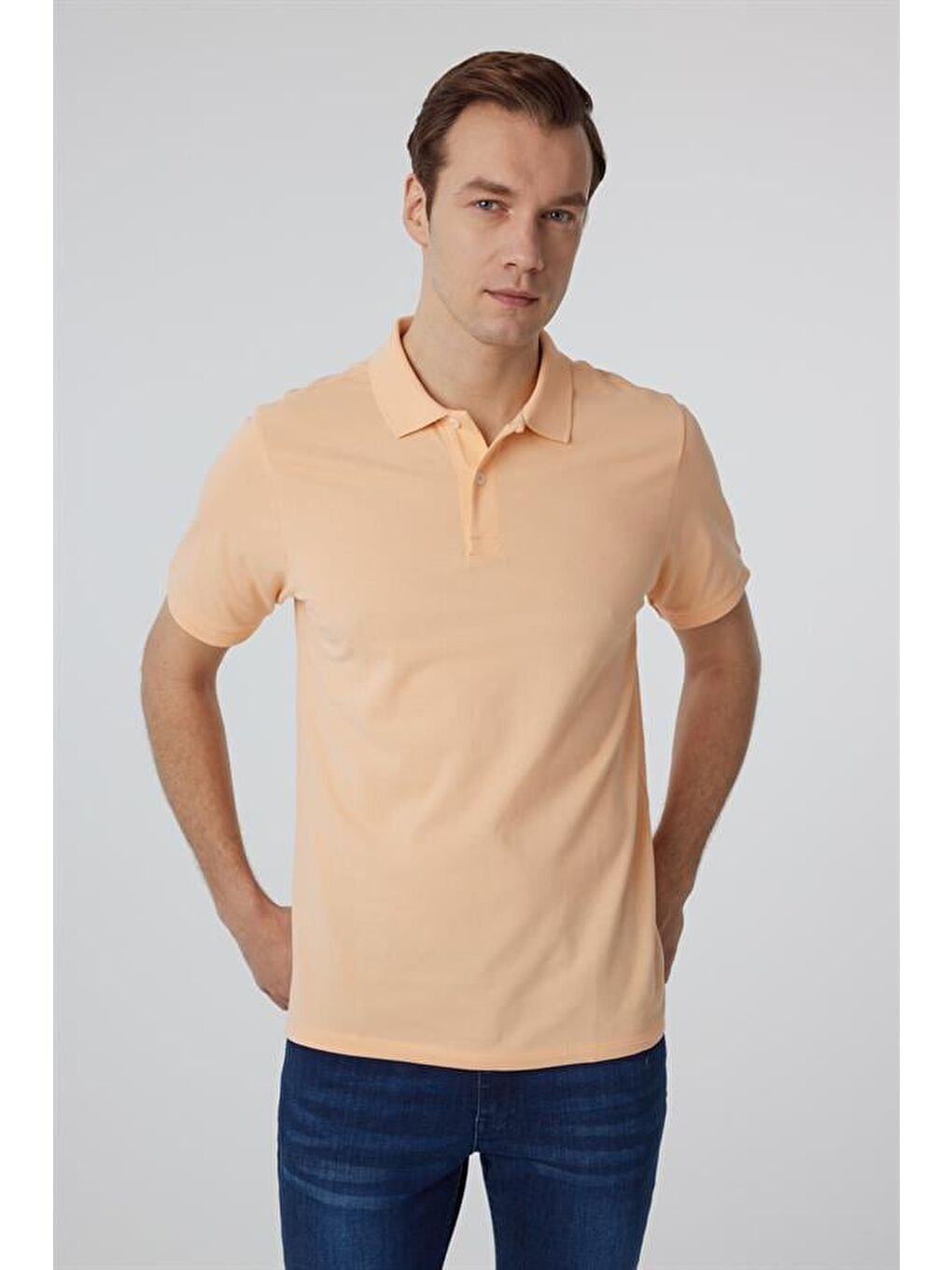 Kahverengi Sütlü Kahve Regular Armürlü Polo Yaka Tişört-4