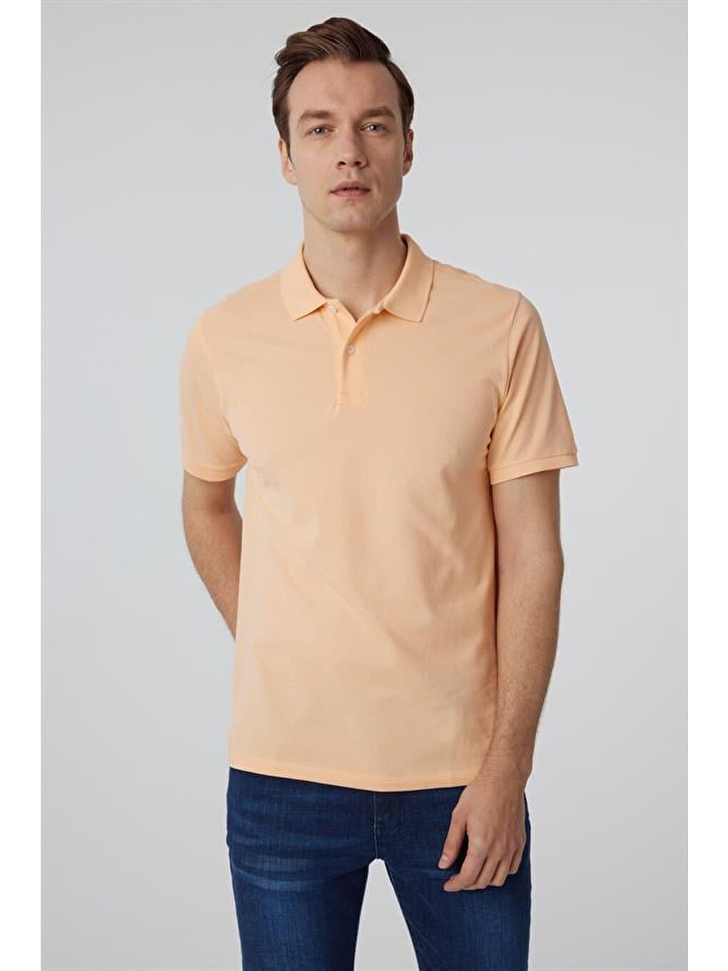 Kahverengi Sütlü Kahve Regular Armürlü Polo Yaka Tişört-5