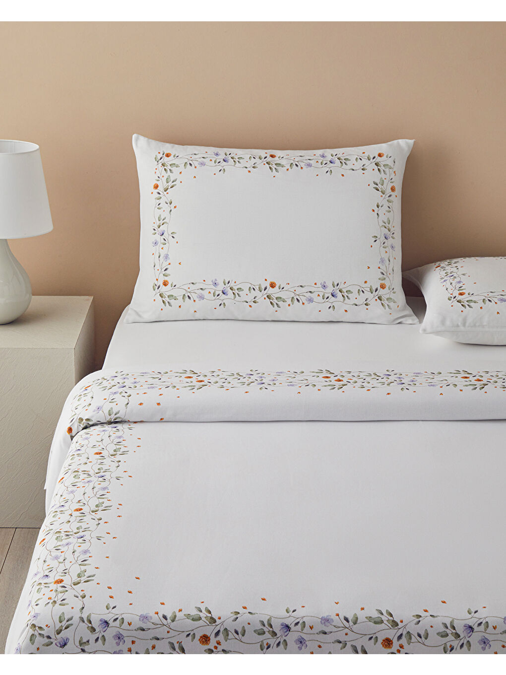 Belleza Krep Super King Nevresim Takımı 260x220 cm Mavi-Turuncu-1