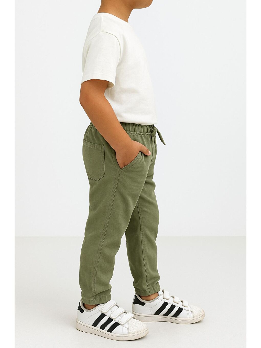Yeşil Erkek Çocuk Jogger Pantolon Keten Görünümlü Cepli Günlük Rahat Fit-1