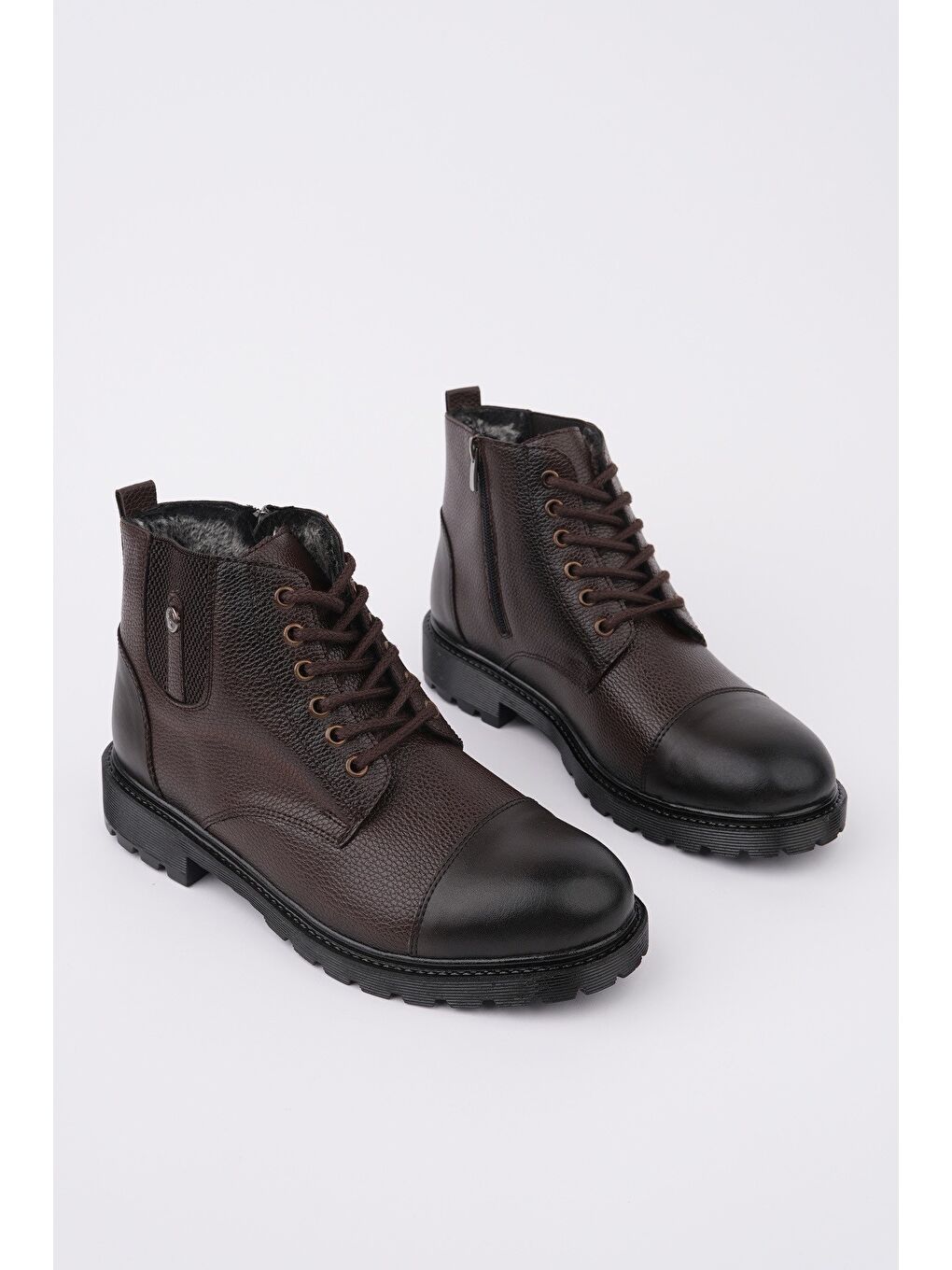 Kahverengi RAFA Fermuarlı Bağcıklı Kürklü Erkek Bot-4