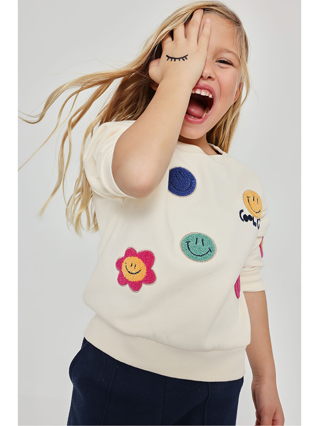 Çiçek Desenli Sweatshirt 2 Yaş-6 Yaş Ekru-1