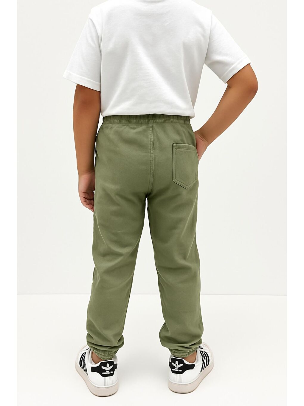 Yeşil Erkek Çocuk Jogger Pantolon Keten Görünümlü Cepli Günlük Rahat Fit-2
