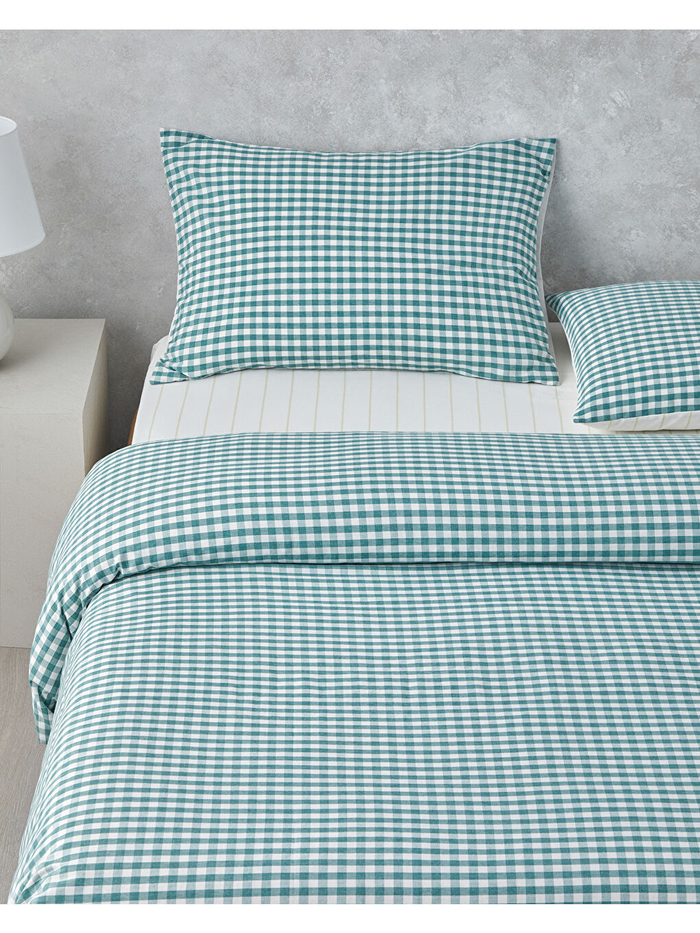 Clouded Grid İpliği Boyalı Tek Kişilik Nevresim Takımı 160x220 cm Koyu Yeşil-2