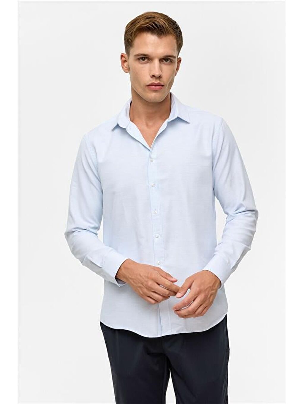Buz Mavi Slim Desenli Klasik Yaka Gömlek-1