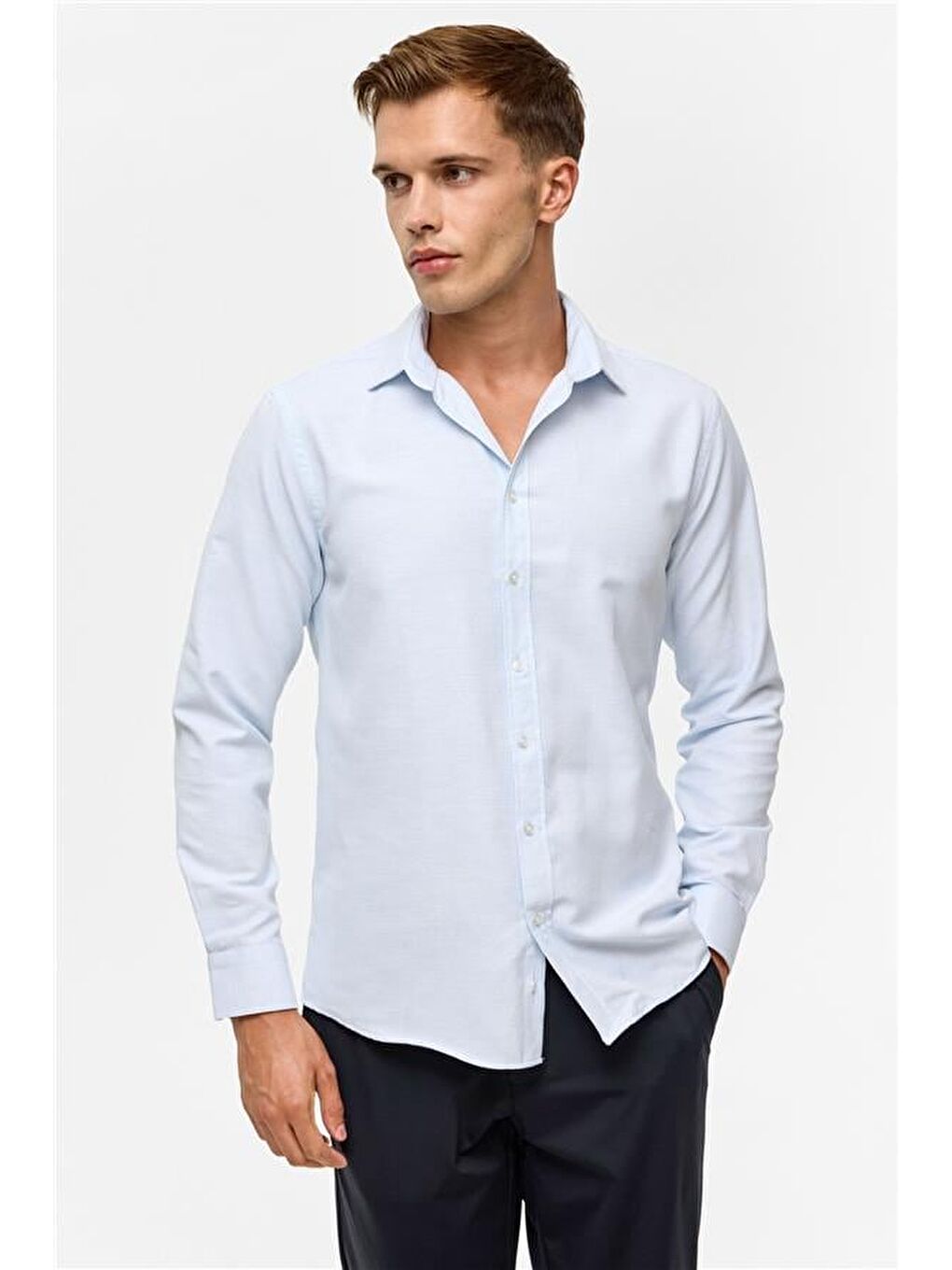 Buz Mavi Slim Desenli Klasik Yaka Gömlek-2