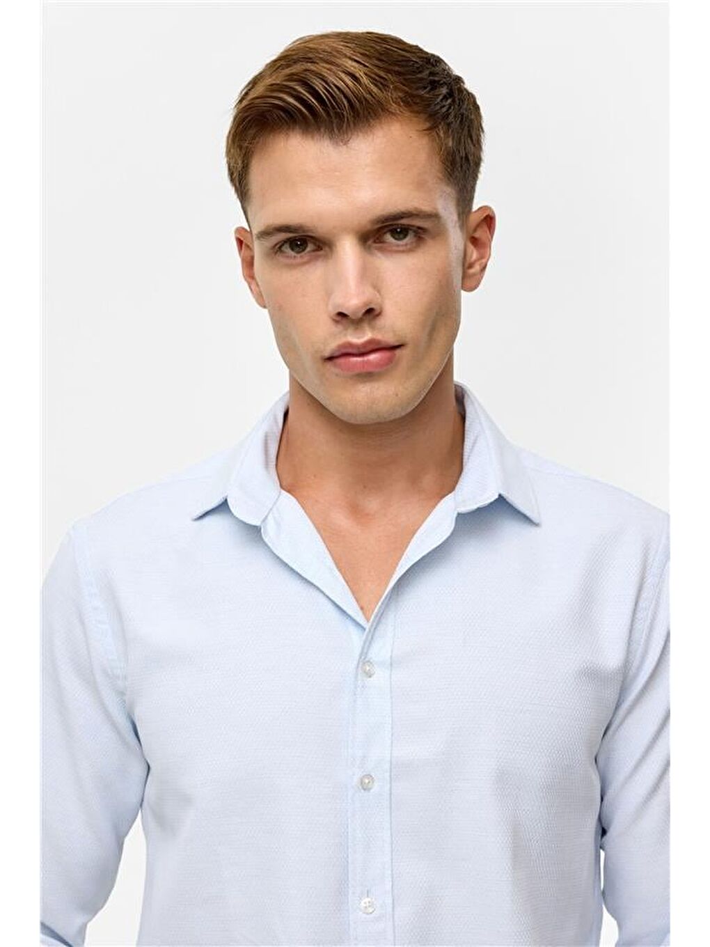 Buz Mavi Slim Desenli Klasik Yaka Gömlek-3