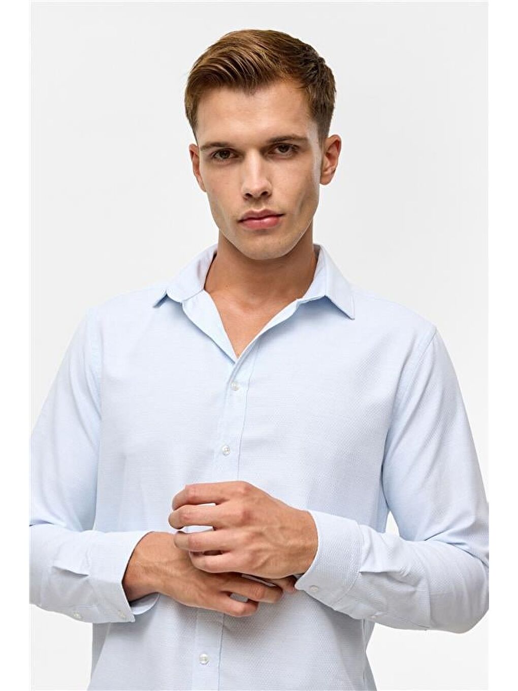 Buz Mavi Slim Desenli Klasik Yaka Gömlek-4