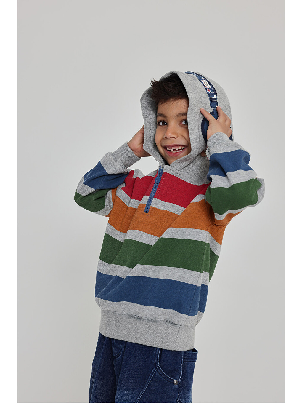 Çizgi Desenli Sweatshirt 2 Yaş-6 Yaş Gri-1