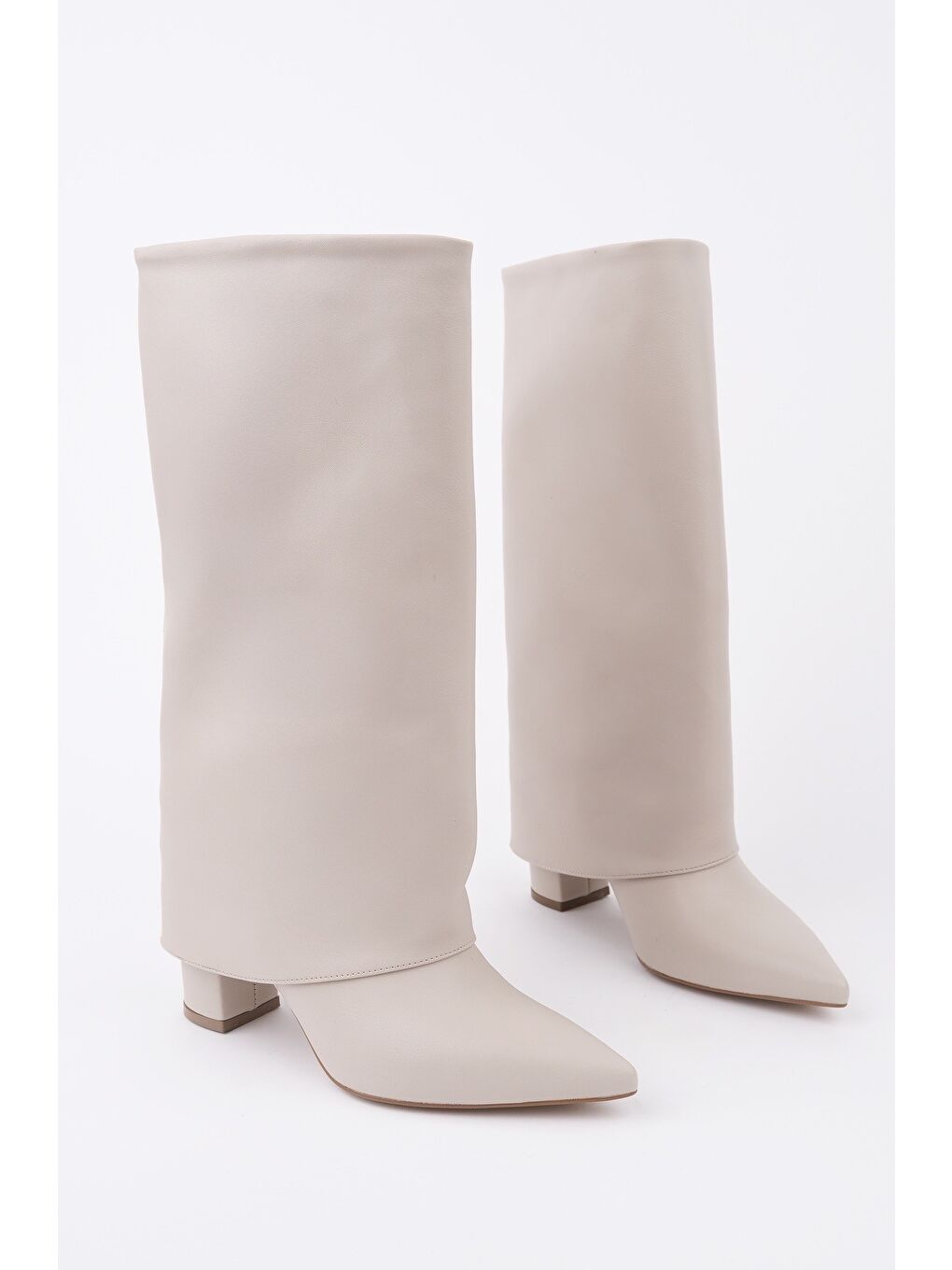 Bej REBECA Sivri Burun Kalın Topuklu Kadın Çizme