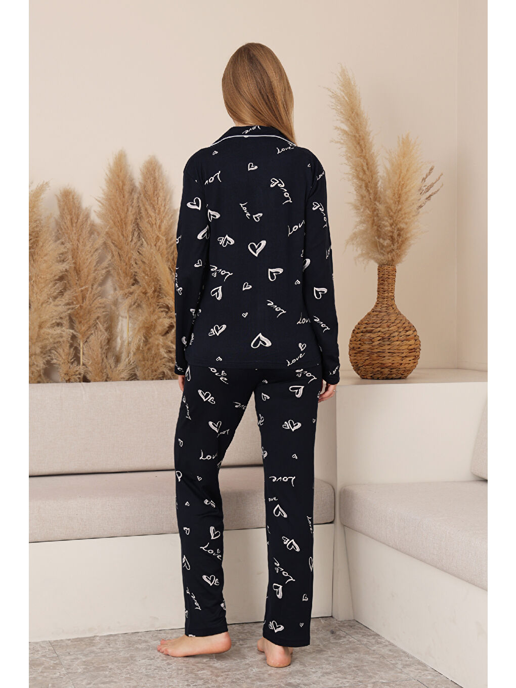 Lacivert Kadın %100 Pamuk Milan Soft Kumaş Pijama Takımı 12423-4
