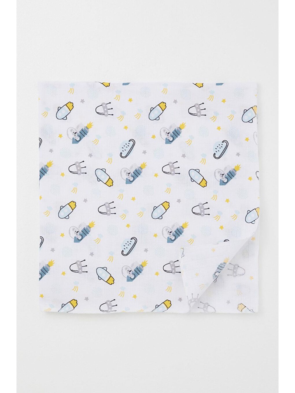 Yenidoğan Bebek Müslin Battaniye Galaksi Temalı Beyaz (77 X 93 Cm)