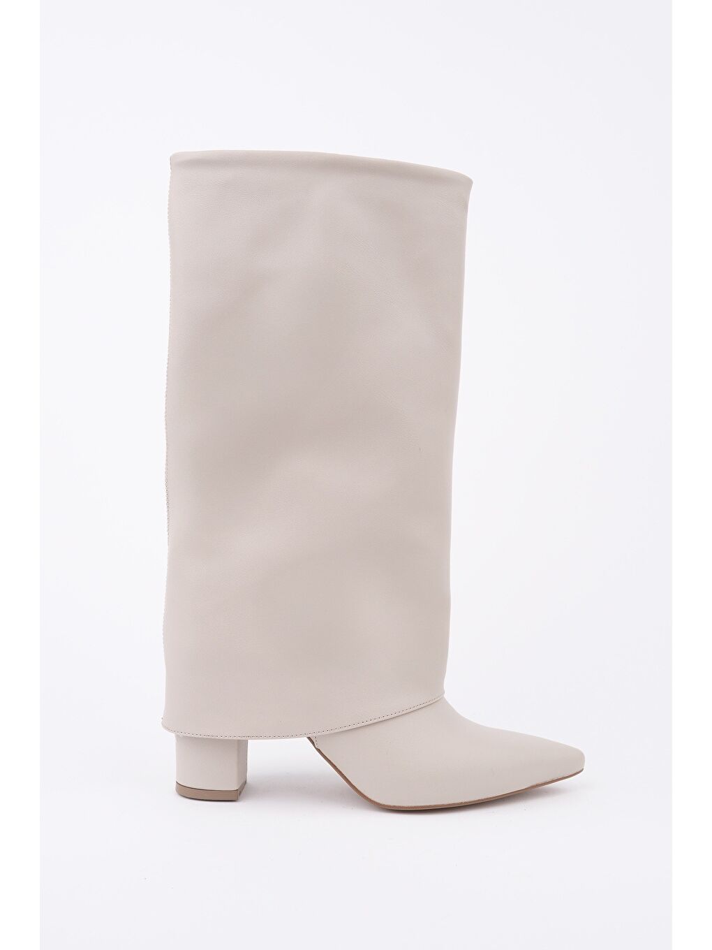 Bej REBECA Sivri Burun Kalın Topuklu Kadın Çizme-4