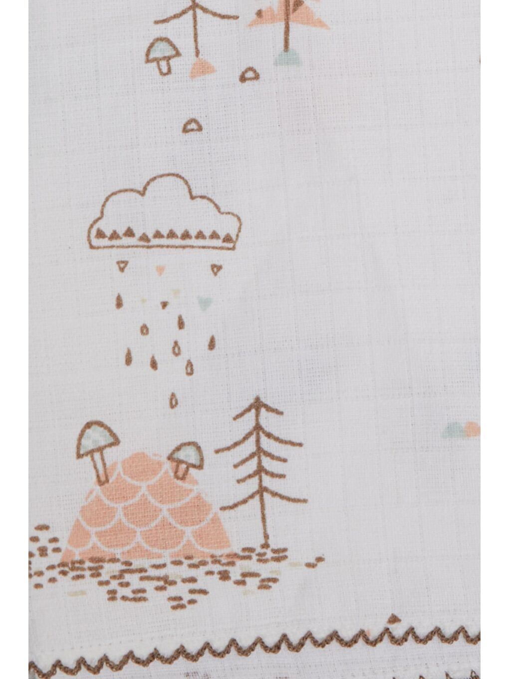 Yenidoğan Bebek Müslin Battaniye Yağmur Temalı Ağaç Desenli Ekru (77 X 89 Cm)-2