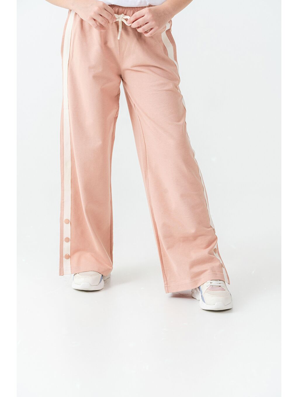 Pembe Yanlar Grogren Şeritli Paçalar Çıtçıtlı Kız Çocuk Eşofman Alt-4