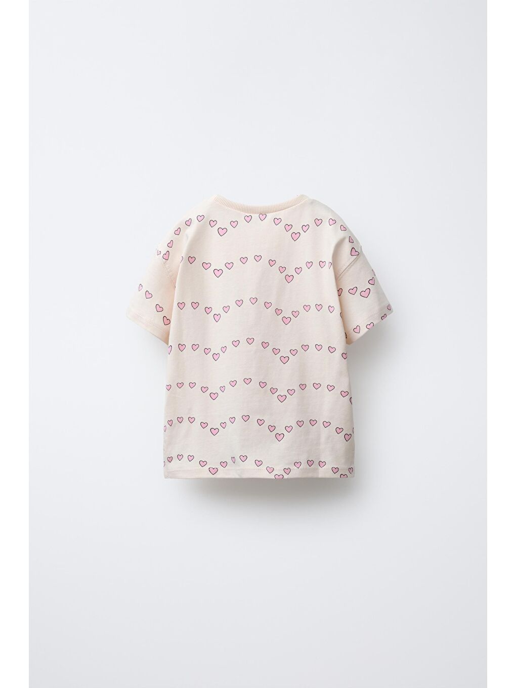 Kız Çocuk Pamuklu Ekru Kalp Desenli Sloganlı Takım - Kısa Kollu T-Shirt Ve Biker Şortlu Set-1