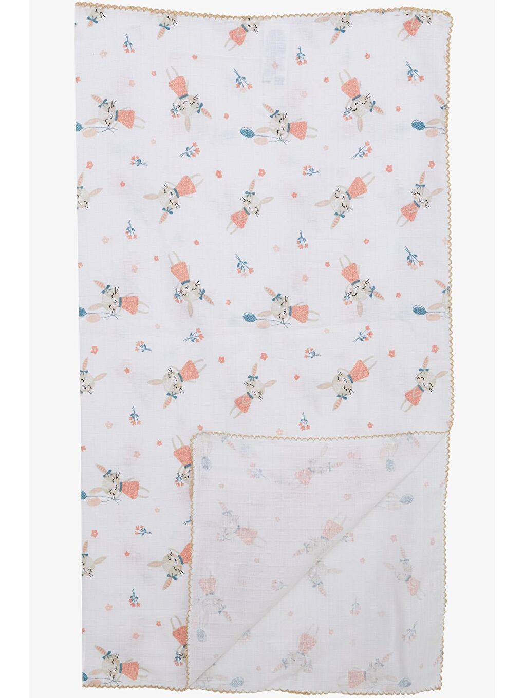 Yenidoğan Bebek Müslin Battaniye Mutlu Tavşancık Desenli Ekru (77 X 89 Cm)