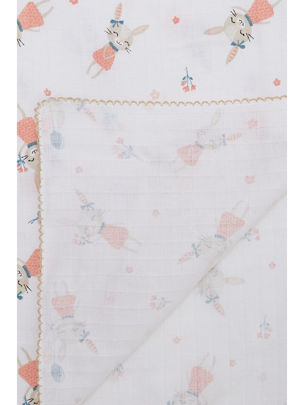 Yenidoğan Bebek Müslin Battaniye Mutlu Tavşancık Desenli Ekru (77 X 89 Cm)-1