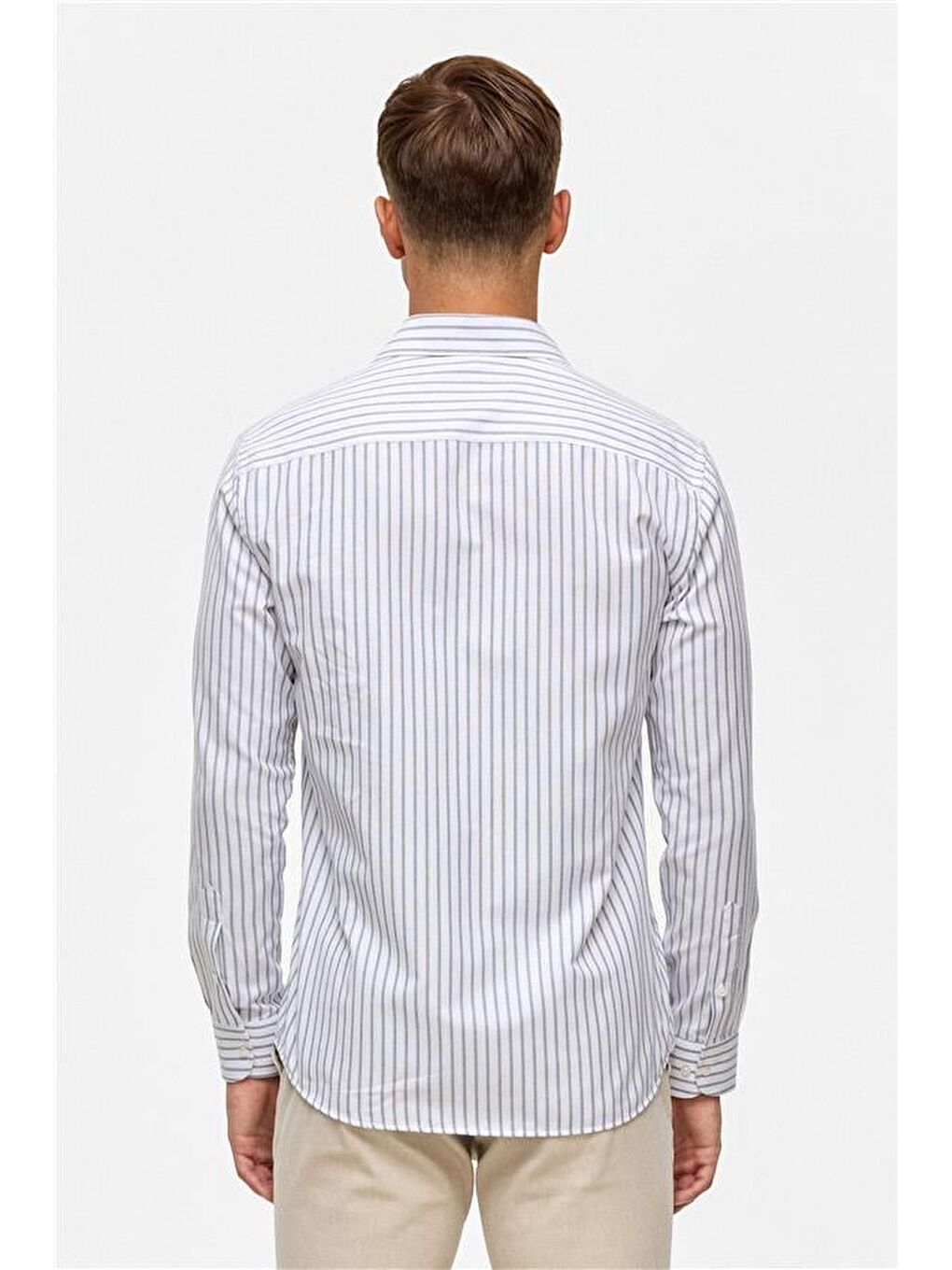 Lacivert Slim Çizgili Klasik Yaka Gömlek-5