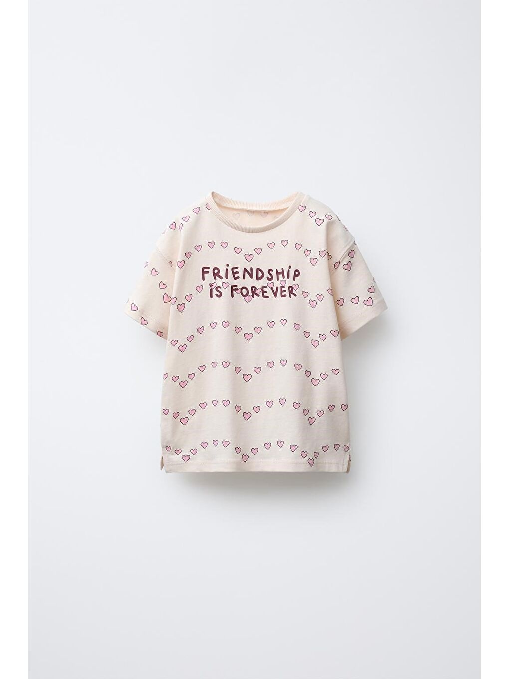 Kız Çocuk Pamuklu Ekru Kalp Desenli Sloganlı Takım - Kısa Kollu T-Shirt Ve Biker Şortlu Set-4