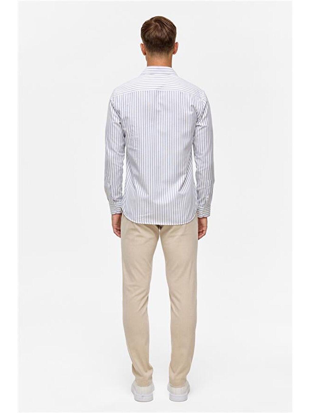 Lacivert Slim Çizgili Klasik Yaka Gömlek-6