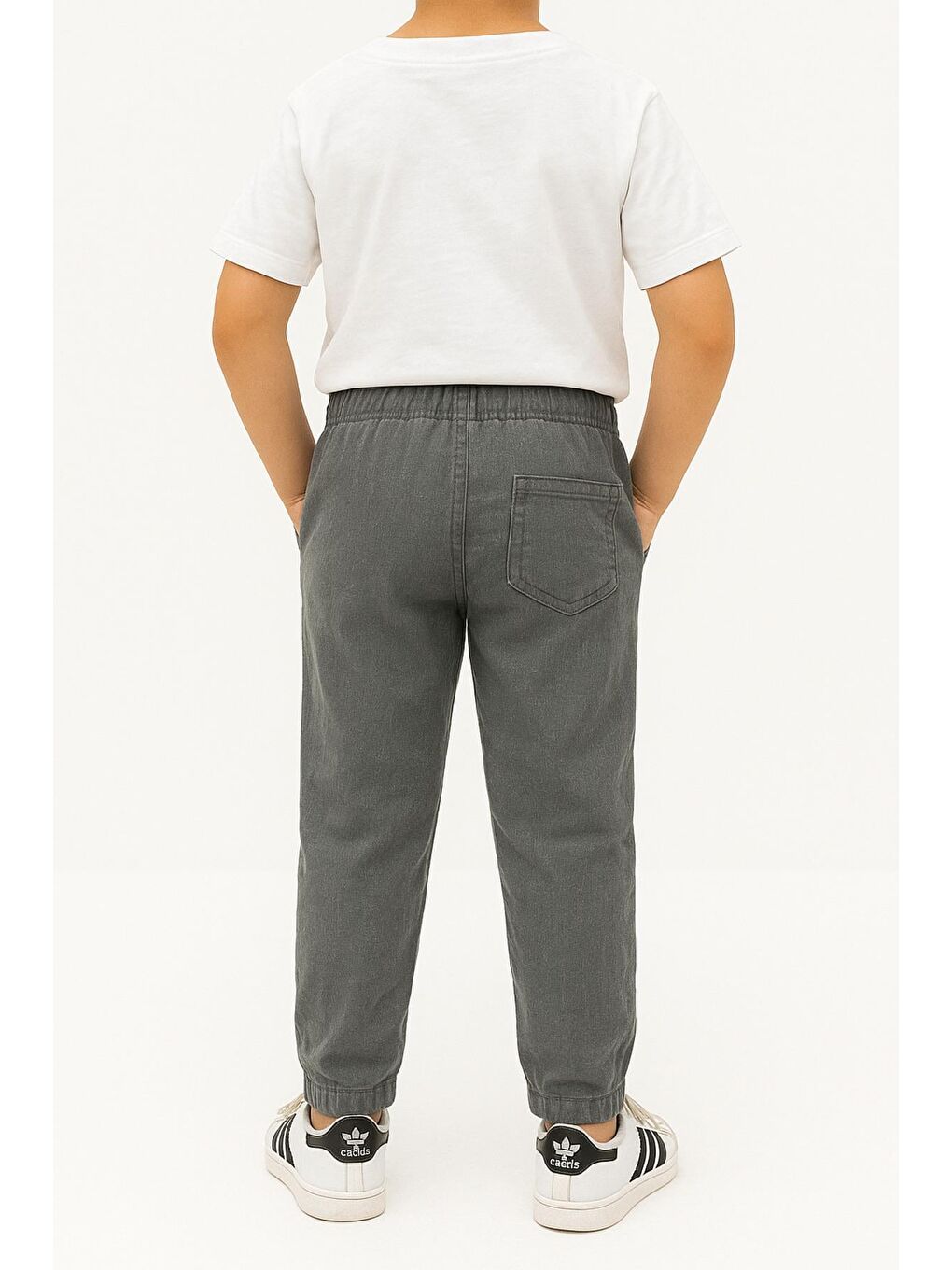 Gri Erkek Çocuk Jogger Pantolon Keten Görünümlü Cepli Günlük Rahat Fit-2