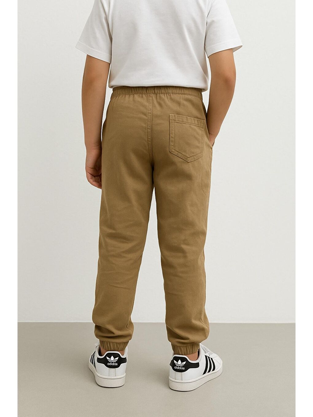 Bej Erkek Çocuk Jogger Pantolon Keten Görünümlü Cepli Günlük Rahat Fit-2