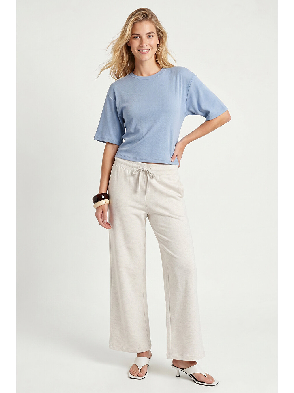 Mavi Yarasa Kollu Basic Modal T-shirt MAVİ LUB0357-1