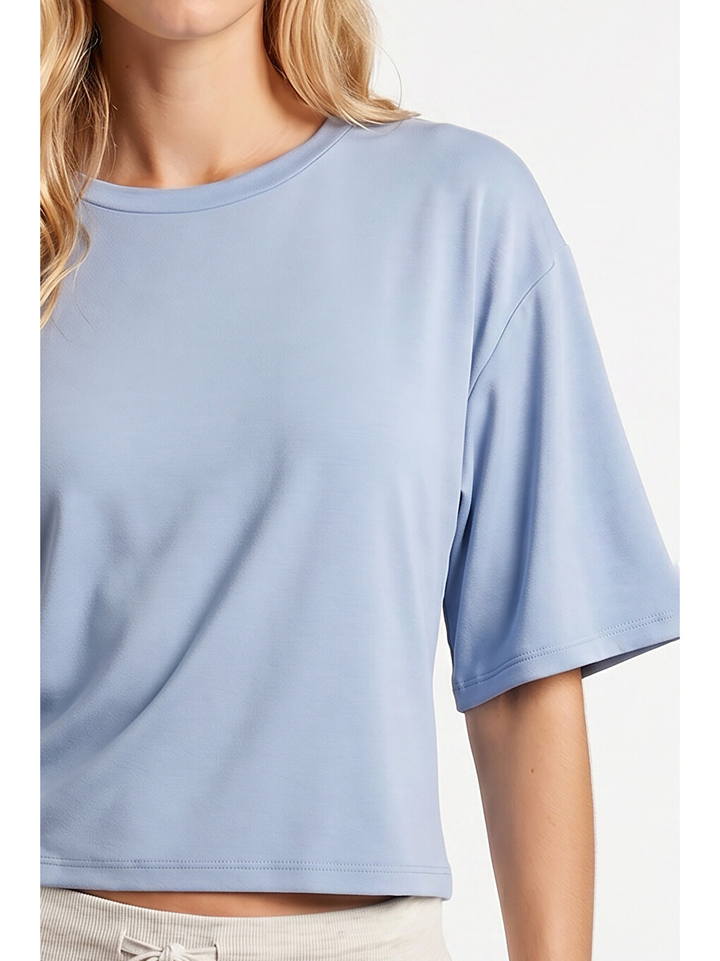 Mavi Yarasa Kollu Basic Modal T-shirt MAVİ LUB0357-2