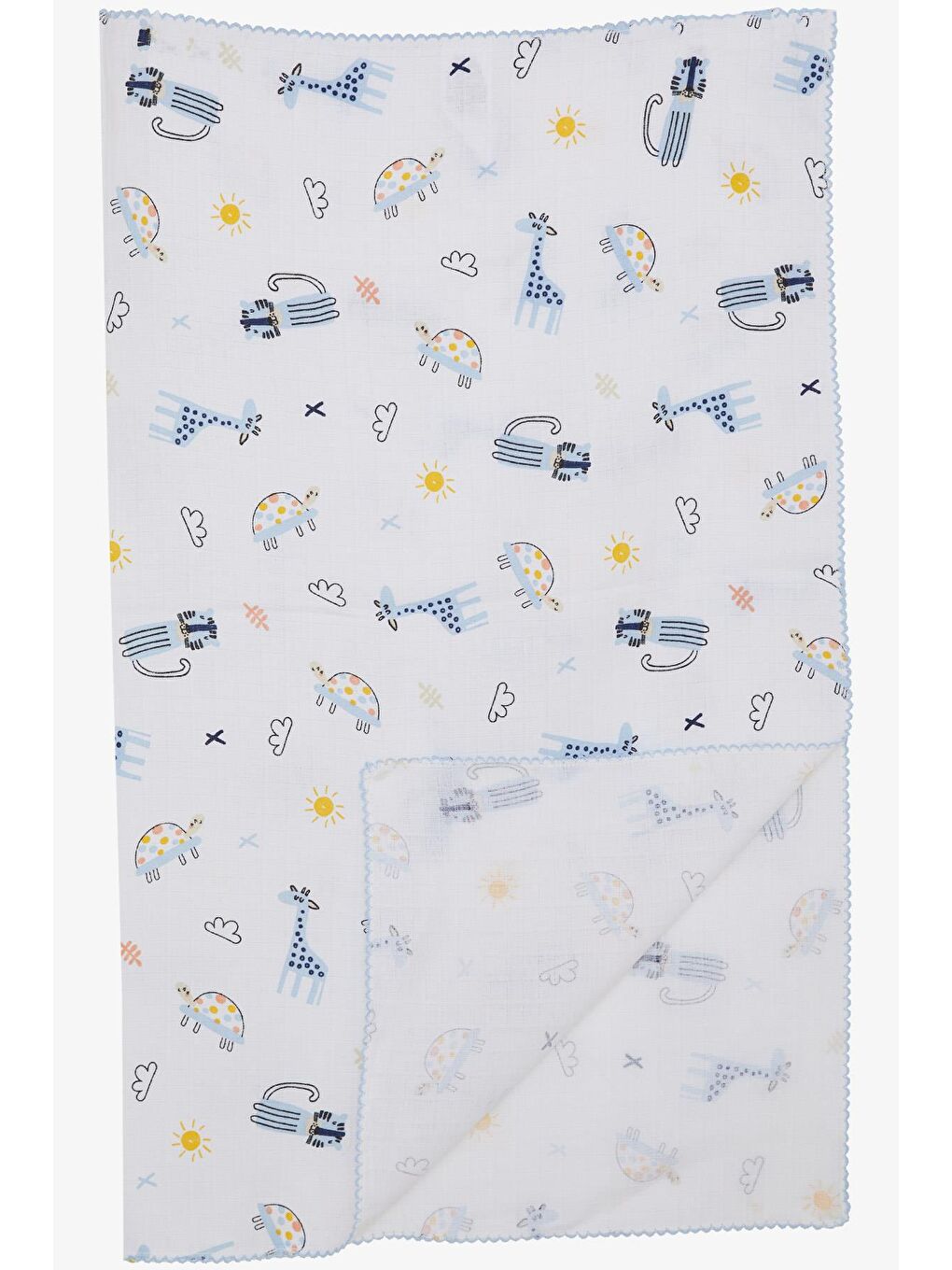 Yenidoğan Bebek Müslin Battaniye Orman Temalı Hayvancık Desenli Beyaz (77 X 89 Cm)