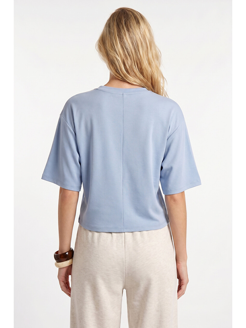 Mavi Yarasa Kollu Basic Modal T-shirt MAVİ LUB0357-3