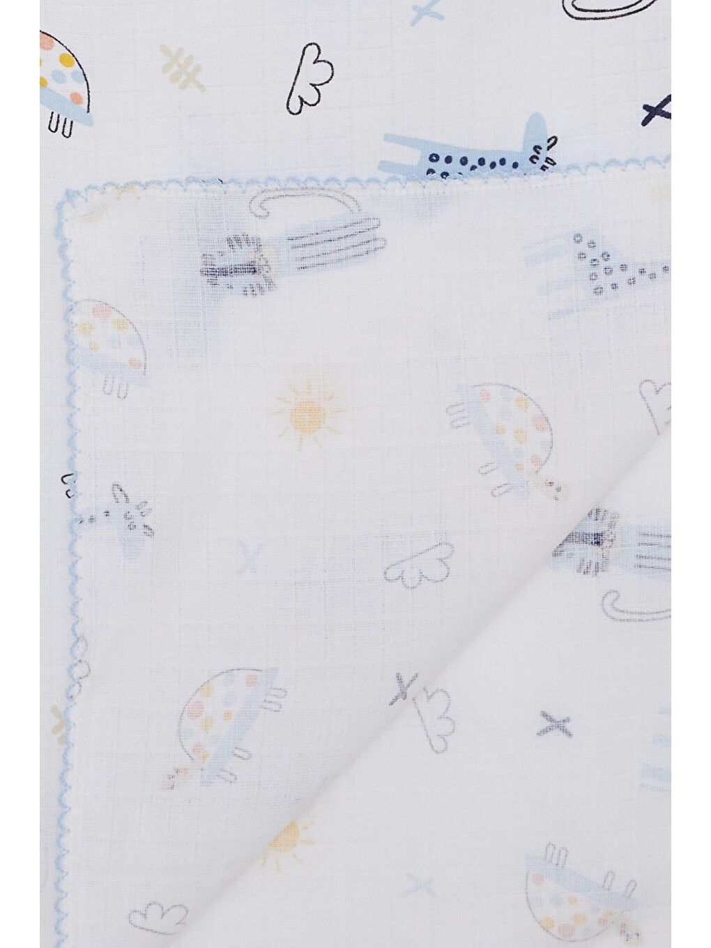 Yenidoğan Bebek Müslin Battaniye Orman Temalı Hayvancık Desenli Beyaz (77 X 89 Cm)-1