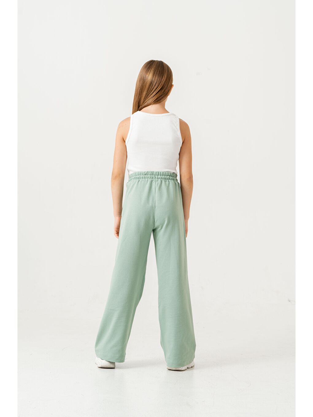 Yeşil Sağ Sol Taş Baskılı Geniş Paçalı Kız Çocuk Eşofman Altı-6