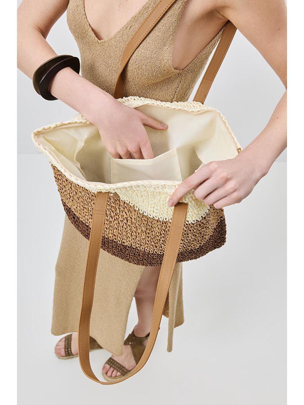 Kahverengi Hasır Omuz Çantası Y9209 Kahve-2