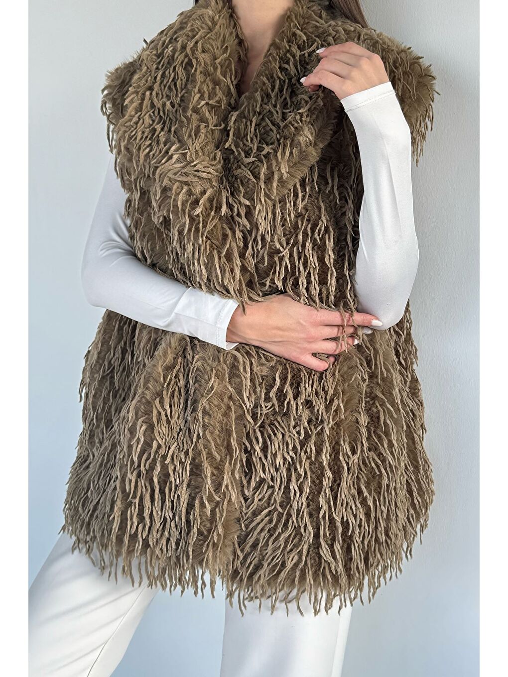 Haki Kadın Astarlı Püsküllü Yelek (s-m-l-xl Uyumludur)-1