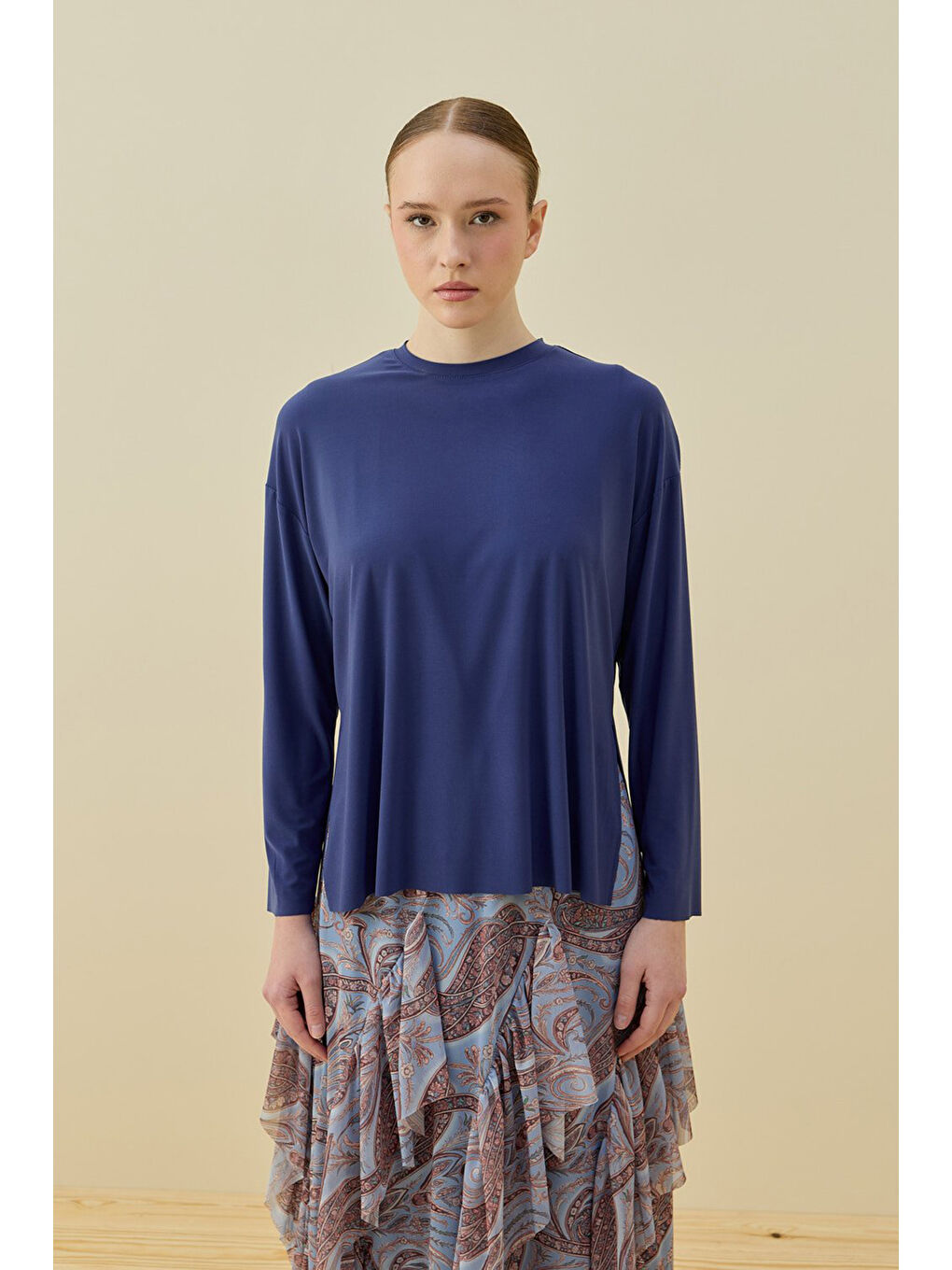 Üst ve Katlı Desenli Etek İkili Spanis Takım 1812 Mavi-3